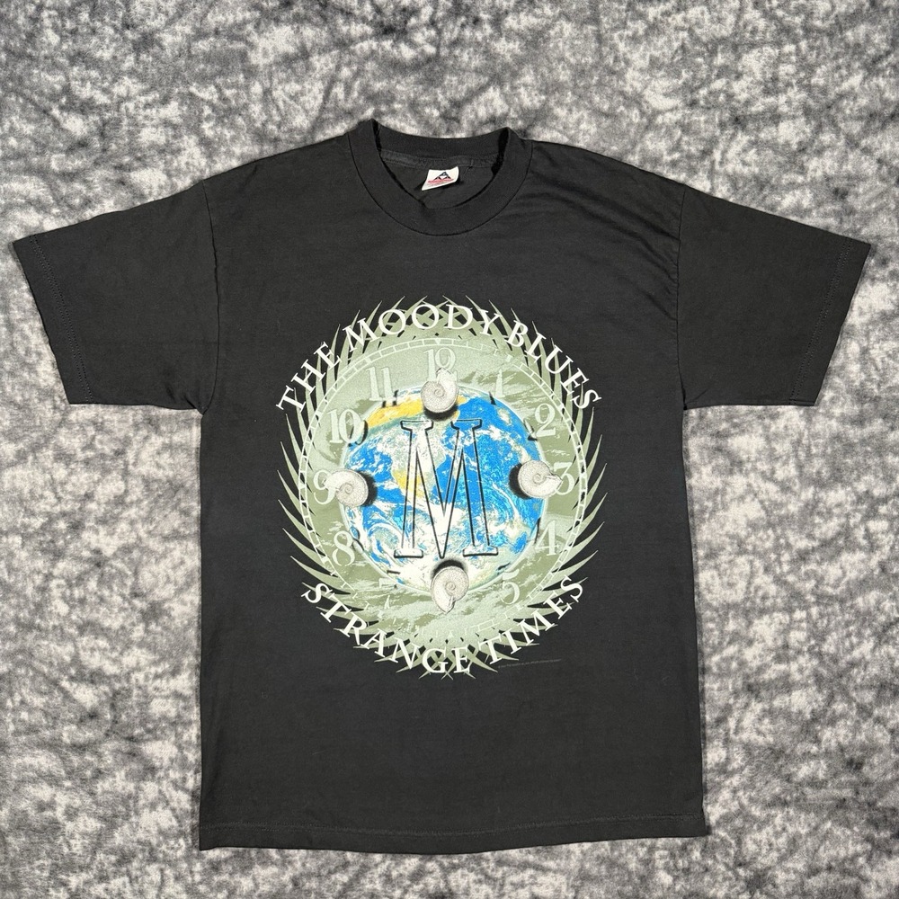 Vintage 1999 Moody Blues Strange Times TShirt Mens Size L Black Concert Tour AAA